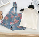 New Baby Girls Summer Slope Suspend Set T-shirt Jean Shorts Princess Cute Suits