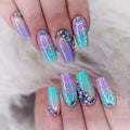 24pcs Short Square Press on Nails Gradient Glitter Gold Edge Nails Heart French Nail Art Rhinestone Nails