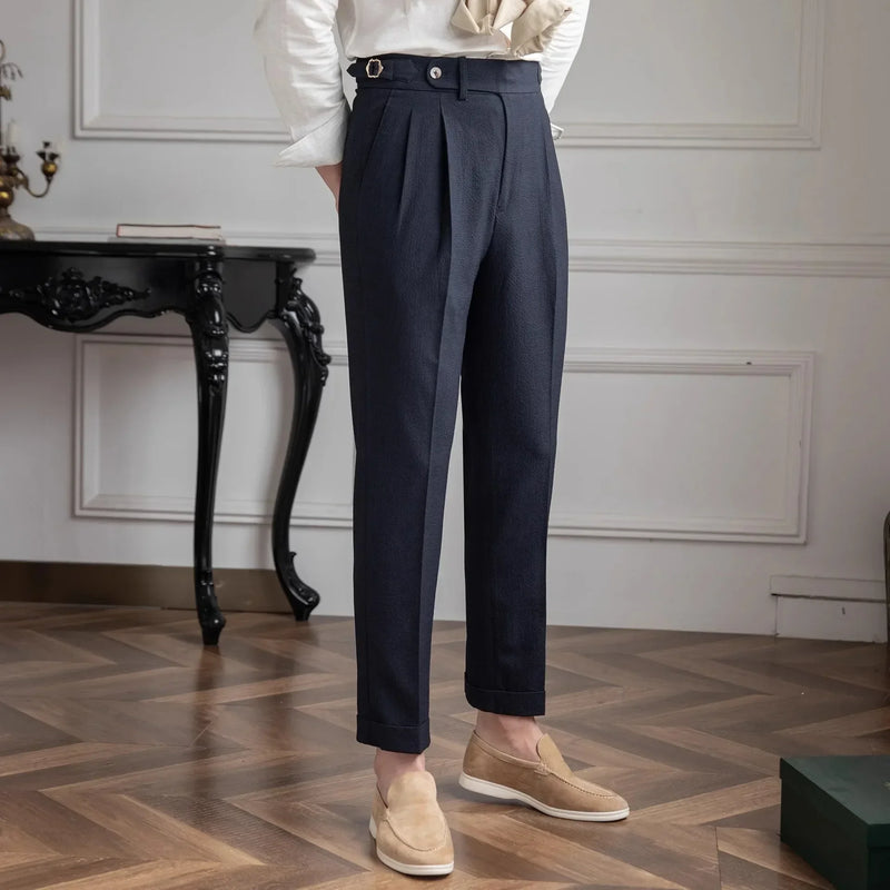 Men Straight Fit Suit Pants Formal Retro Pants Casual Trousers Dress