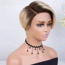 Ombre Blonde Short Cut Pixie Straight Bob Part Lace Human Hair Bangs Natural Honey‑Tone Hairstyle For Ladies