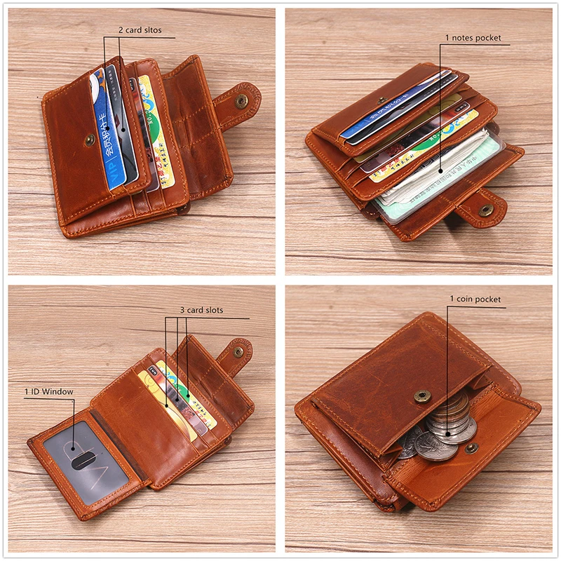 Genuine Leather Wallet For Men Original Vintage Short Small Men's Purse Coin Pocket Bag