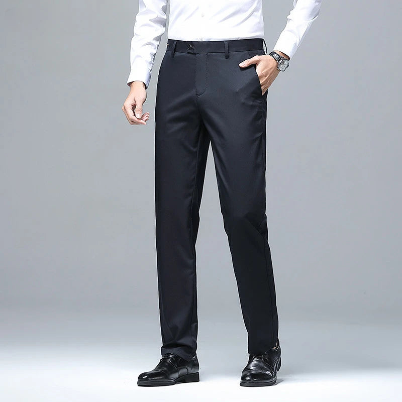 Casual Straight Pants Mens Light Thin Ice Silks No Ironing Trouser Fashion Business Quick Dry Pant Summer