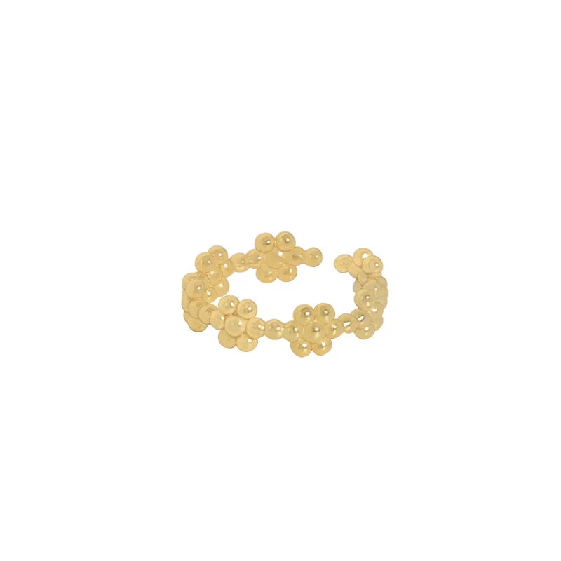 S925 sterling silver light luxury design with a minimalist dot bubble flower open ring