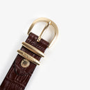Brown leather belt with gold buckle on a white background, Obroi