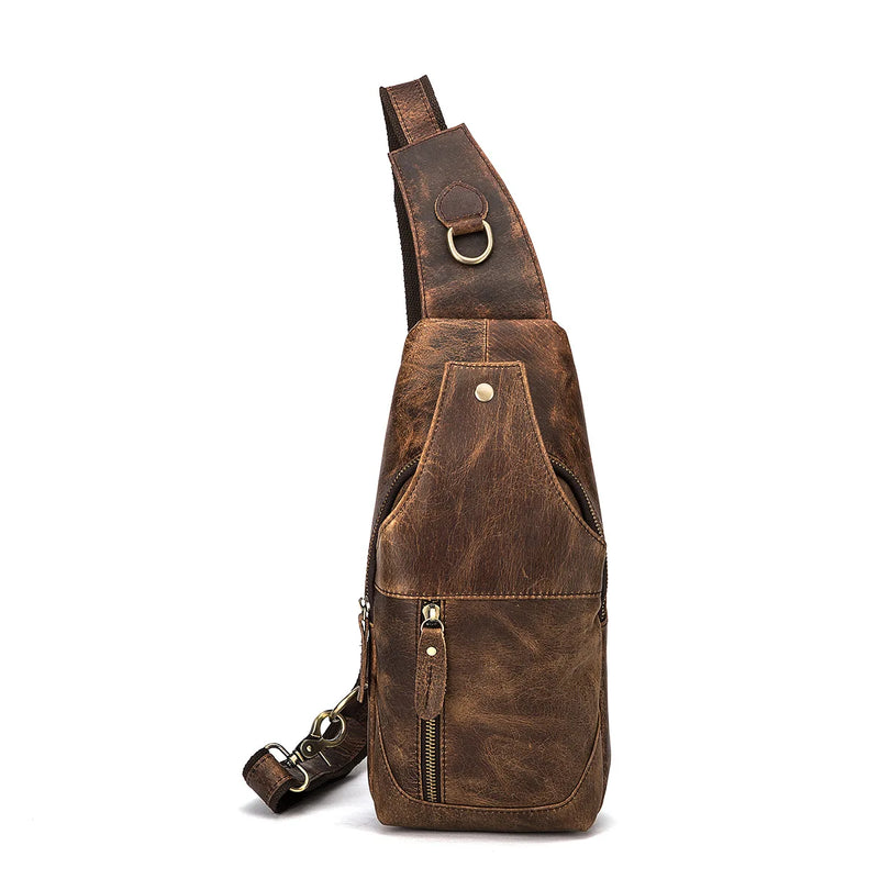 Leather Casual Travel Chest Sling Bag Design Vintage One Shoulder Bag Cross-body Bag For Male