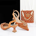 Popular Pointed Women Shoes Heels and Bags Rhinestone Chain Ladies Wedding Party Elegant and Luxurious
