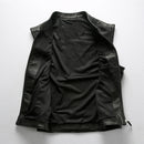 Black leather vest with mesh lining on a white background, Obroi