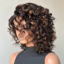 Wear & Go Blonde Highlight Curly Human Hair Wig Lace Short Bob Bouncy Loose Curly Wig For Women
