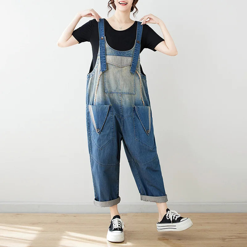 Casual Jumpsuits And Rompers Loose Hip-hop Overalls Suspenders Jeans With Pockets