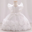 Summer Little Flying Sleeves Applique Bow Tie Girls Puffy Dress Birthday Party Wedding Flower Boy Christmas Dress