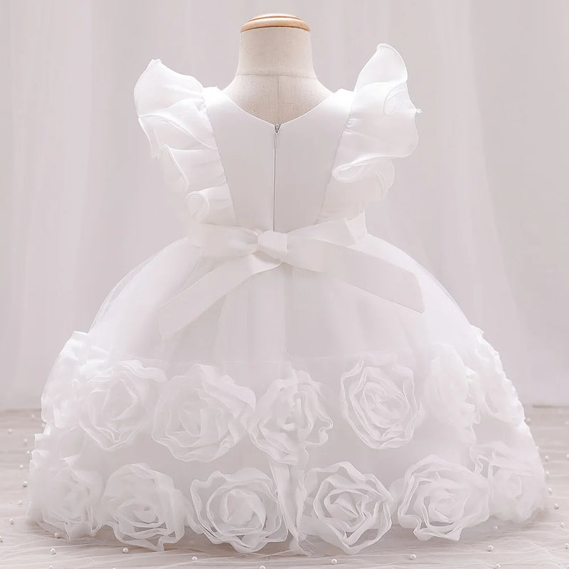 Summer Little Flying Sleeves Applique Bow Tie Girls Puffy Dress Birthday Party Wedding Flower Boy Christmas Dress
