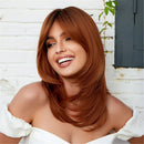 Auburn Synthetic Hair Wig for White Women Long Layered Ginger Wigs with Bangs Natural