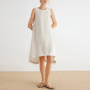 Linen Elegant Party Dresses For Women Casual Sleeveless Asymmetric Back Button Women Summer Dress Boho Dress