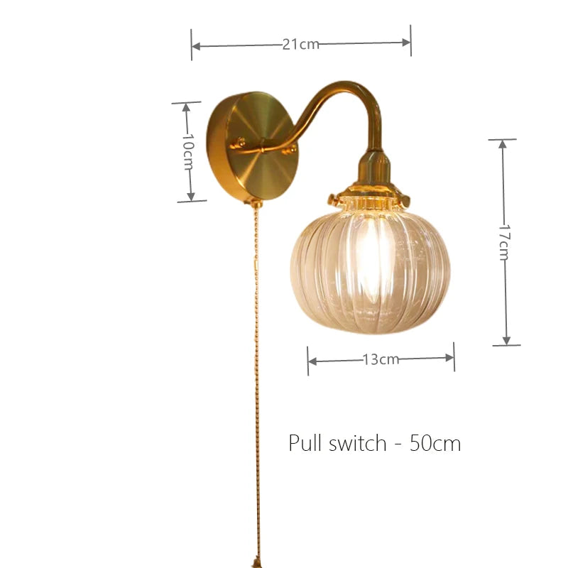 Wall Sconce with Switch Brass Wall Light Glass Globe Wall Lamp