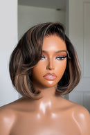 Highlight Double Drawn Straight Bob Wigs 13x6 HD Glueless Lace Frontal Wigs Preplucked Human Hair Closure Wig