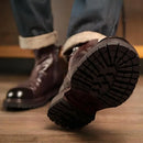 Round Toe Handmade Ankle Boot Retro Genuine Leather Platform Zipper Male Mid Heel Boots