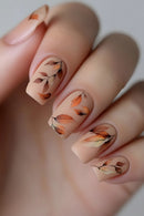 24pcs/set Medium Nail Tips for women girls Autumn Leaf Heart Flower Red Brown Black Green Press-On Nails