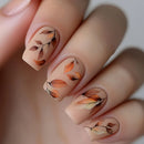 24pcs/set Medium Nail Tips for women girls Autumn Leaf Heart Flower Red Brown Black Green Press-On Nails