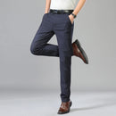 Autumn Winter Casual Pants Men Classic Style Straight Slim Thick High Waist Elastic Trousers