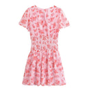 Women Floral Mini Dress Round Neck Short Sleeve Elastic Waist A-line Dresses Holiday