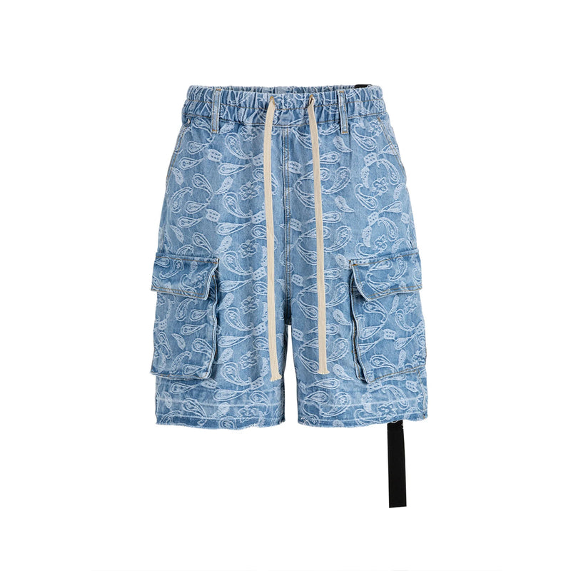 Summer Denim shorts for Men and Women Wide Leg Baggy Drawstring Cargo Short