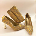 Latest Elegant High Heels Women's Pumps with Matching Bag Italian Design 9cm Shoes for Wedding Party