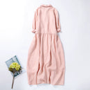 Summer Embroidery Shirt Dress Casual Loose Cotton Polo Neck Dresses for Women Ladies Cardigan Dress