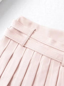 Women Summer  Slim Pleated Cute Chic Heart Belt Mini Skirt Streetwear