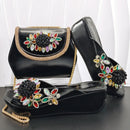 Women's Wedge heel Matching Shoe and Bag Set High Heel for Weddings and Parties