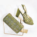Olive Rhinestone Decoration Design Peep Toe Party Wedding Women High Heels and Bag Set