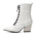 White ankle boot with lace-up design on a white background, Obroi