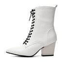 White ankle boot with lace-up design on a white background, Obroi