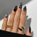 24PCS Halloween False Nails Simple Dark Black Gradient Fake Nails for Women Wearable Ins Nails