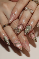 30pcs Gilded Press on Nails Floral Rhinestone Design Nail Short Almond FullCoverage Nail Tips for Women&Girl