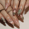 30pcs Gilded Press on Nails Floral Rhinestone Design Nail Short Almond FullCoverage Nail Tips for Women&Girl