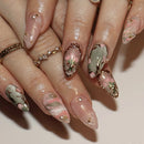 30pcs Gilded Press on Nails Floral Rhinestone Design Nail Short Almond FullCoverage Nail Tips for Women&Girl