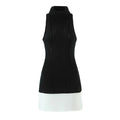 Women Sleeveless High Neck Patchwork Knit Dress Autumn Mini Robe
