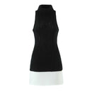 Women Sleeveless High Neck Patchwork Knit Dress Autumn Mini Robe
