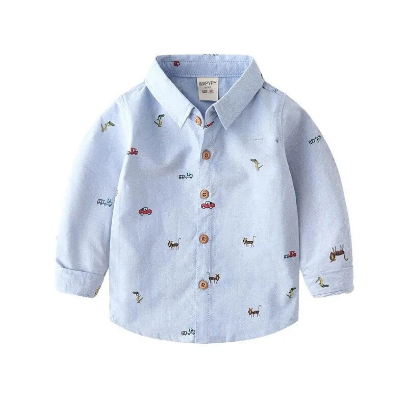 Spring Autumn Shirts for Baby Boys Cartoon Oxford for Kids Children Outfit