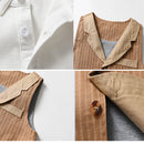 Collage of close-up details of a brown coat on a white background, Obroi