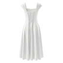 Women Square Neck Short Sleeve Midi Slim Elegant Dress Red Lace Up Evening Party Dresses