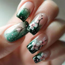 Flower Press on Nails Square False Nails Leaf ail Art Full Cover Press on Acrylic Nails Tips with Peach