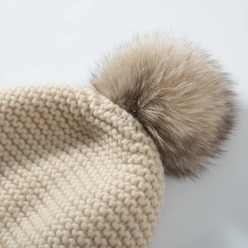 Cashmere Wool Autumn Winter Knit Hats Unisex Solid Ball Hat Simple Thicken Warm Cap