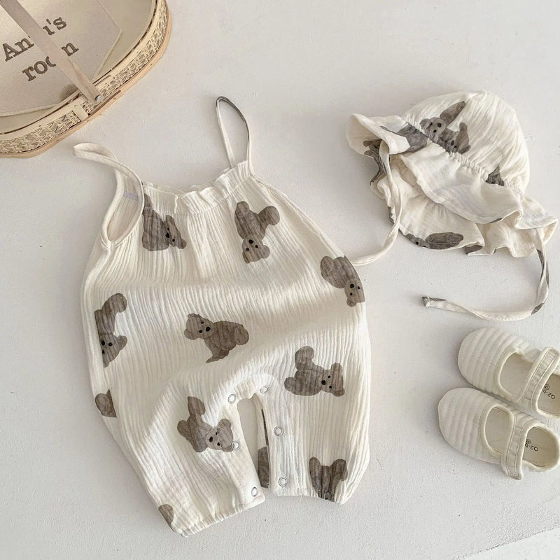 Summer Infant Newborn Girls Boys Sleeveless Cartoon Bear Outfits Overalls Kids Baby Jumpsuits