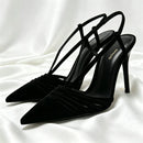 Heeled Sandals Women Narrow Band Hollow Slingback Shoes Elegant