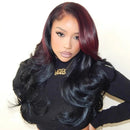Ombre Burgundy and Black Transparent Frontal Human Hair Wigs Body Wave Pre Plucked Lace Closure Wig