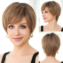 Hair Mixed Blonde Ash Brown Lace Front Wigs Pixie Cut Hairs with Bang Short Straight Wig for Women Bob Human Wig