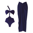 One Shoulder Ruffle Bikini Set With Cover Up White Belt Swimsuit Swimwear Women Beachwear