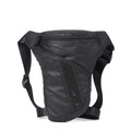 Black leather waist bag with straps on a white background, Obroi