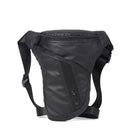 Black leather waist bag with straps on a white background, Obroi